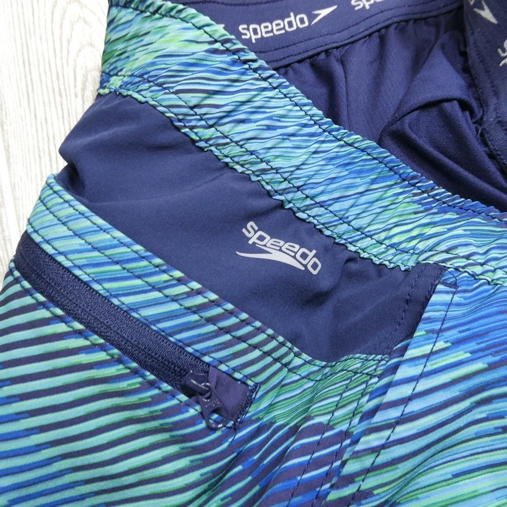 Speedo Swim Trunks‎ Adult Large Blue Green Bathing Suit Lined Shorts
